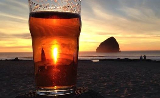 Pelican beer at sunset