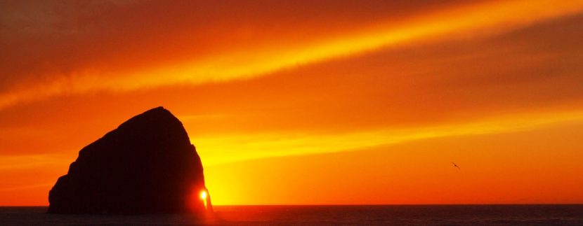 haystack rock at sunset